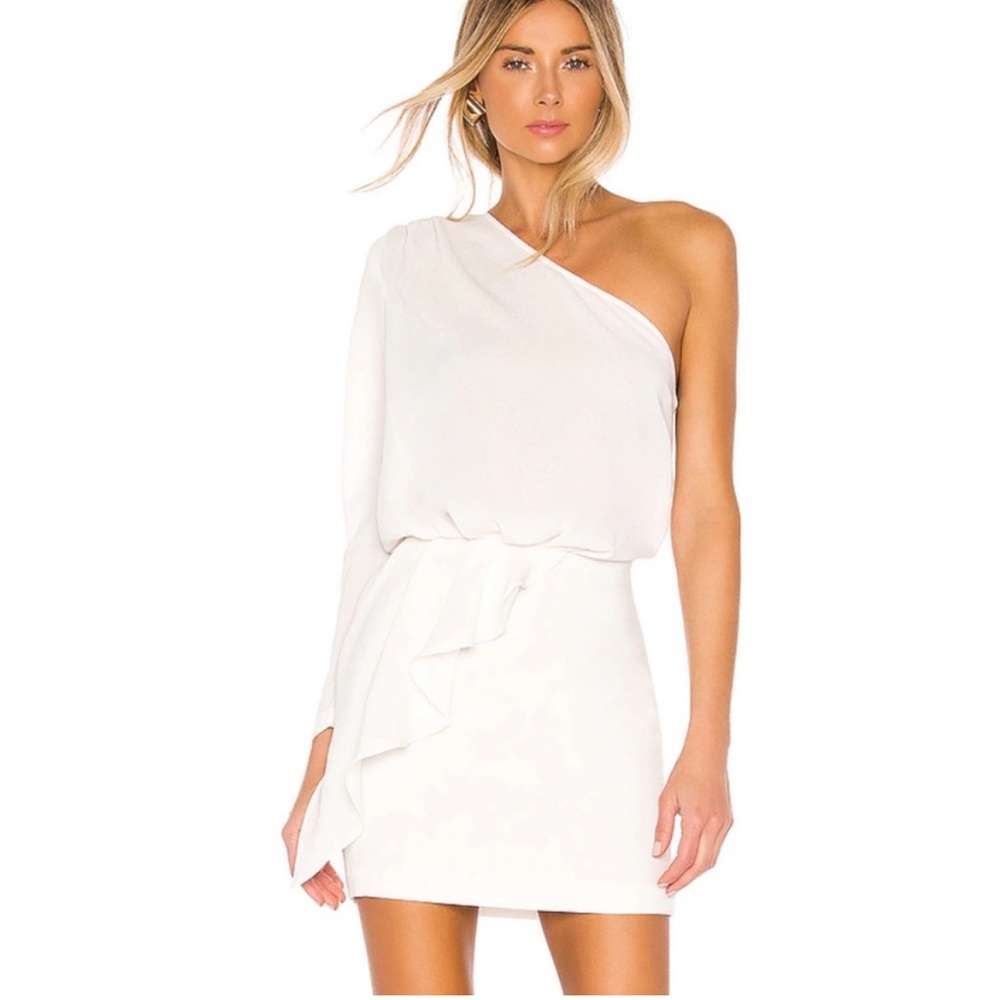 IRO NWT One Shoulder Ruffle Detail Long Sleeve Mini Dress White Size 38